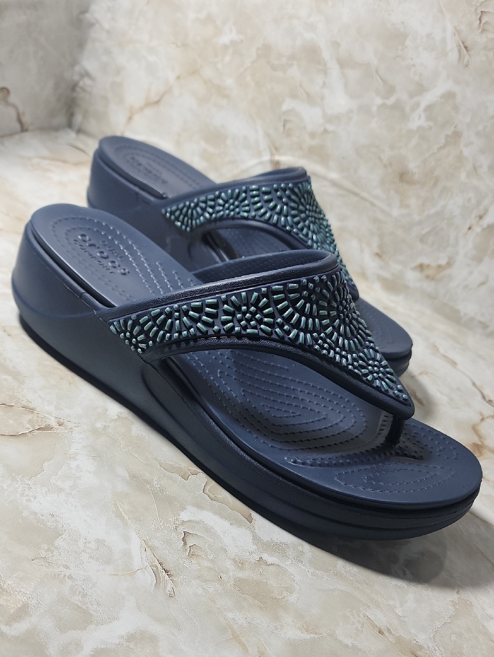 Crocs Dual Comfort Monterrey Diamante Wedge Beaded Sandals Sz 9